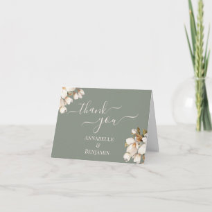 Elegante Hochzeit von Grün und Weiß mit Blumen Dankeskarte