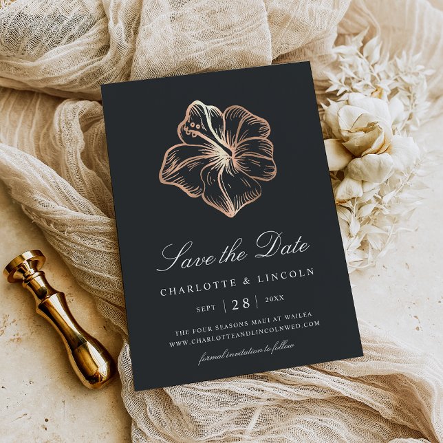 Elegante Hochzeit von Kupfer-Hibiskus-Blume Save The Date (Von Creator hochgeladen)