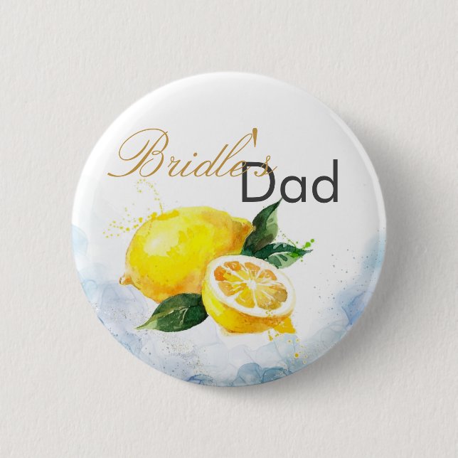 Elegante Hochzeit von Lemon Yellow & Blue Watercol Button (Vorderseite)