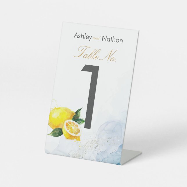 Elegante Hochzeit von Lemon Yellow & Blue Watercol Sockelschild (Vorderseite)