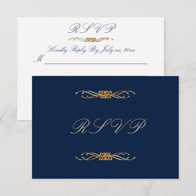 Elegante Hochzeit von Marine und Gold RSVP Karte (Vorne/Hinten)