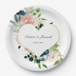 Elegante Hochzeit von Navy Blue Blush Rosa Rose Fl Pappteller