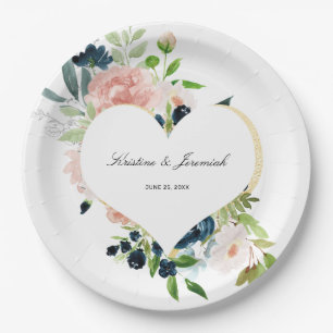 Elegante Hochzeit von Navy Blue Blush Rosa Rose Fl Pappteller