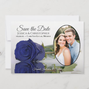 Elegante Hochzeit von Navy Blue Rose & Oval Foto Save The Date