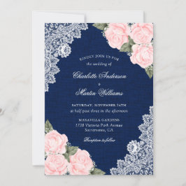 Elegante Hochzeit von Navy Blue und Blush Burlap Einladung