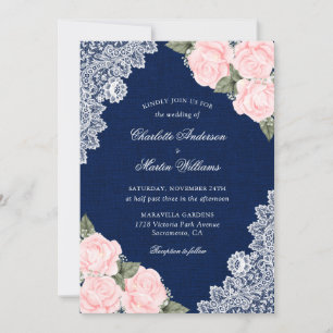 Elegante Hochzeit von Navy Blue und Blush Burlap Einladung