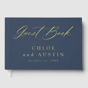 Elegante Hochzeit von Navy Blue und Gold Calligrap Gästebuch
