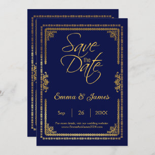 Elegante Hochzeit von Navy Blue und Gold Frame Save The Date