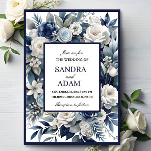 Elegante Hochzeit von Navy Blue und Silver Ivory Einladung