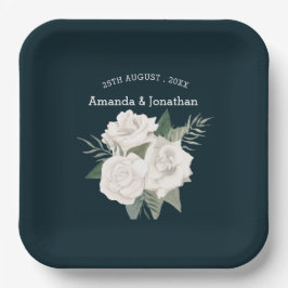 Elegante Hochzeit von Navy Blue und White Roses Pappteller