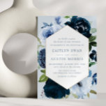Elegante Hochzeit von Navy & Dusty blauen Blumen Einladung<br><div class="desc">Winterblumendesign mit bearbeitbarem Text und Aquarellmauer und dustigen blauen Blumen.</div>