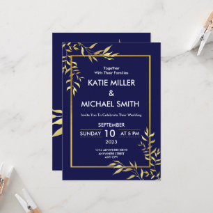 Elegante Hochzeit von Navy & Gold Einladung