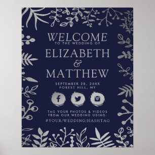 Elegante Hochzeit von Navy & Silver Floral Poster