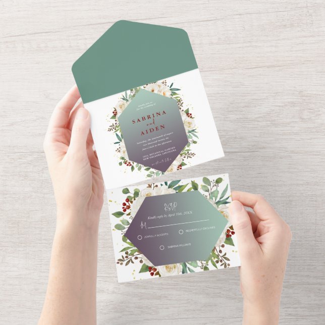 Elegante Hochzeit von Rosenblumen All In One Einladung (Abreißen)