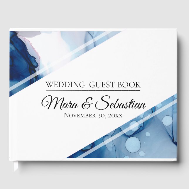 *~* Elegante Hochzeit von Sea Blue Watercolor Gästebuch (Vorderseite)