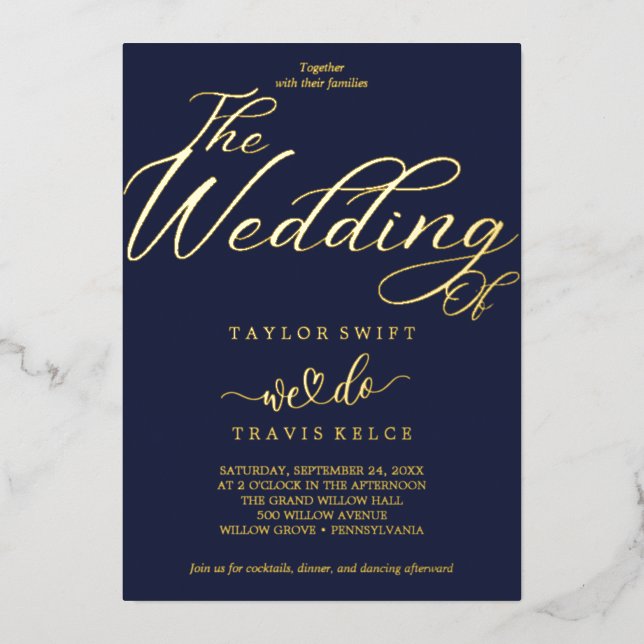 Elegante Hochzeit von Seen und Gold Foil Folieneinladung (Vorderseite)
