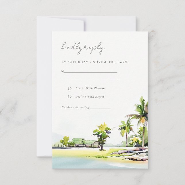 Elegante Hochzeit von Tropical Coastal Beach Palm  RSVP Karte (Vorderseite)