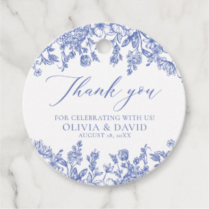 Elegante Hochzeit von Viktorianisch Blue Floral Geschenkanhänger