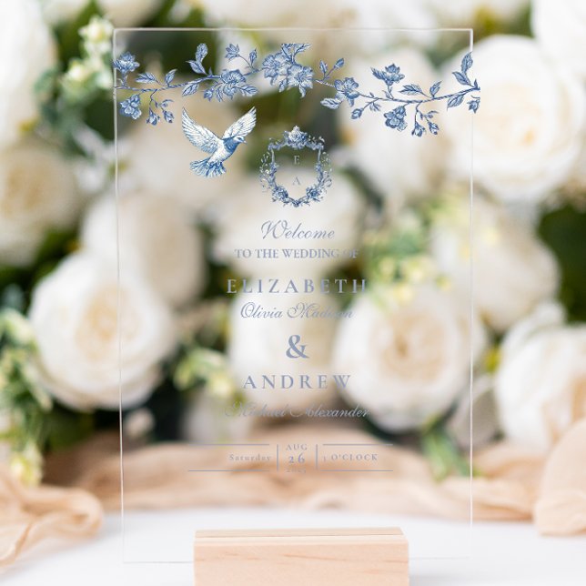 Elegante Hochzeit von Vintag Blue Floral Acryleinladungen (Von Creator hochgeladen)