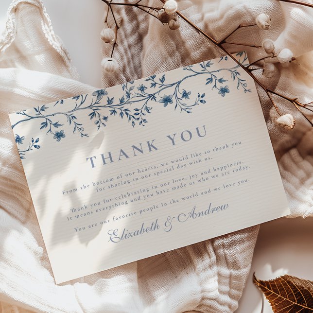 Elegante Hochzeit von Vintag Blue Floral Dankeskarte (Von Creator hochgeladen)