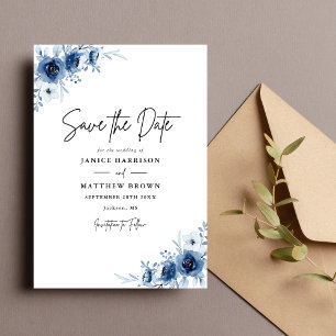 Elegante Hochzeit von Vintag Blue Floral Save The Date