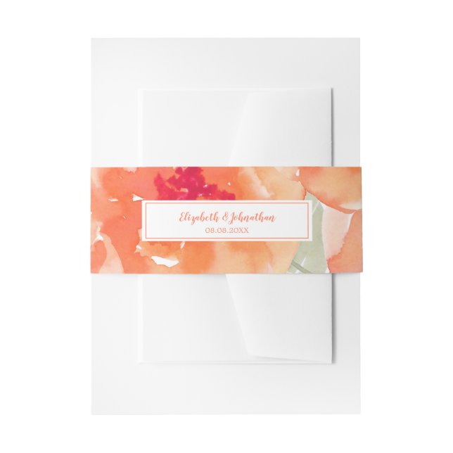 Elegante Hochzeit von Wasserfarben Peach Peonies F Einladungsbanderole (Vorderseite Beispiel)