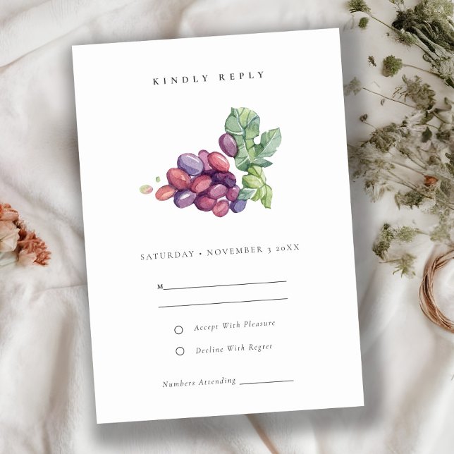 Elegante Hochzeit von Watercolor Leafy Traubenblät RSVP Karte (Von Creator hochgeladen)