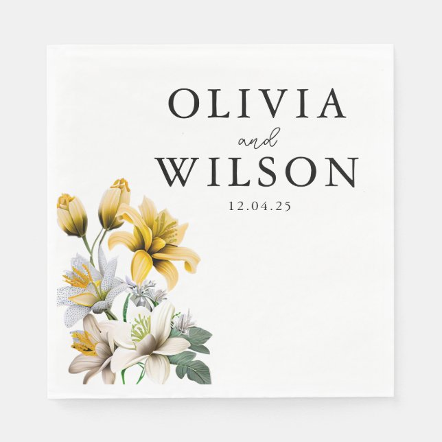Elegante Hochzeit von Weiß und Gelb Serviette (Vorderseite)