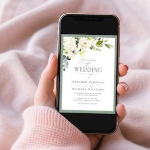Elegante Hochzeit von White Grey Green Floral Einladung