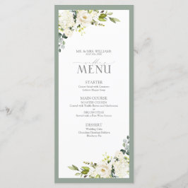 Elegante Hochzeit von White Grey Green Floral Menükarte