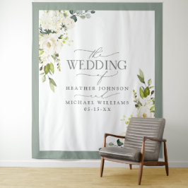Elegante Hochzeit von White Grey Green Floral Wandteppich
