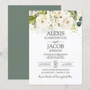 Elegante Hochzeit von White Rose & Gold Einladung