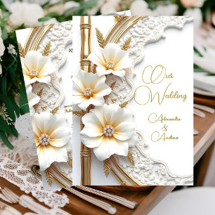 Elegante Hochzeit Weißgold Diamant Floral Bambus Einladung
