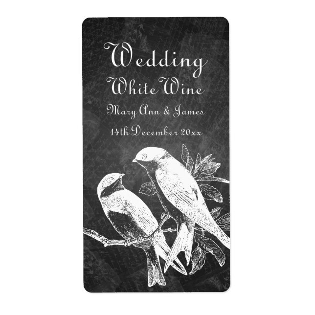 Elegante Hochzeit Wine Label Love Birds Black (Vorne)