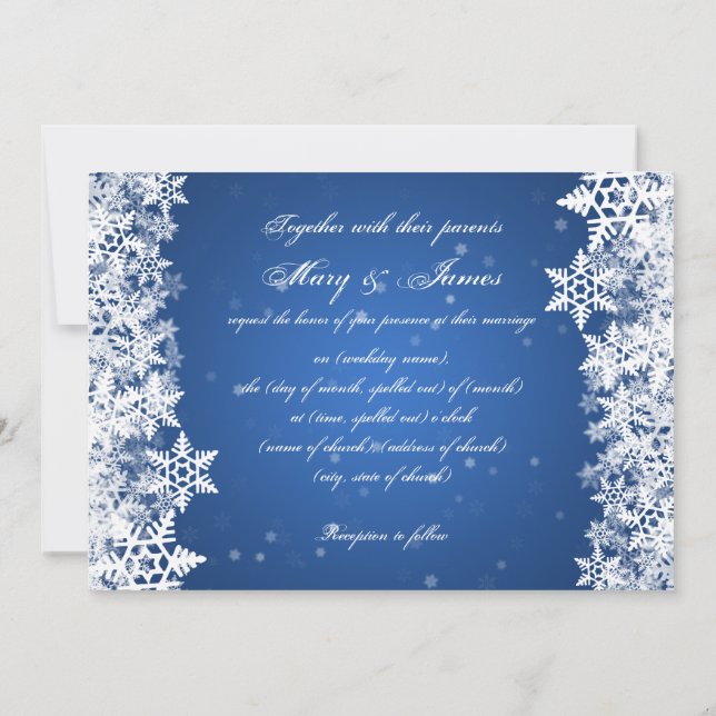 Elegante Hochzeit Winter Snowflakes Blue Saphir Einladung (Rückseite)