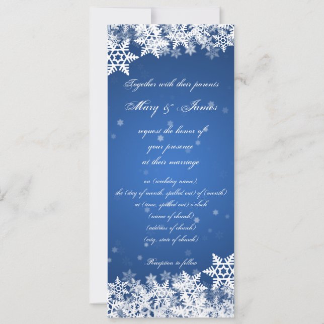 Elegante Hochzeit Winter Snowflakes Blue Saphir Einladung (Rückseite)