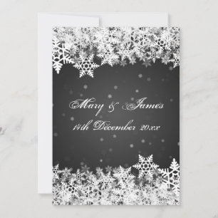 Elegante Hochzeit Winterschneeflocken Schwarz Einladung