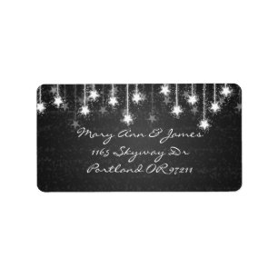Elegante Hochzeitadresse Schimmerstars Schwarz Adressaufkleber