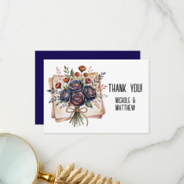 Elegante Hochzeiten der Marine und Korallen Dankeskarte