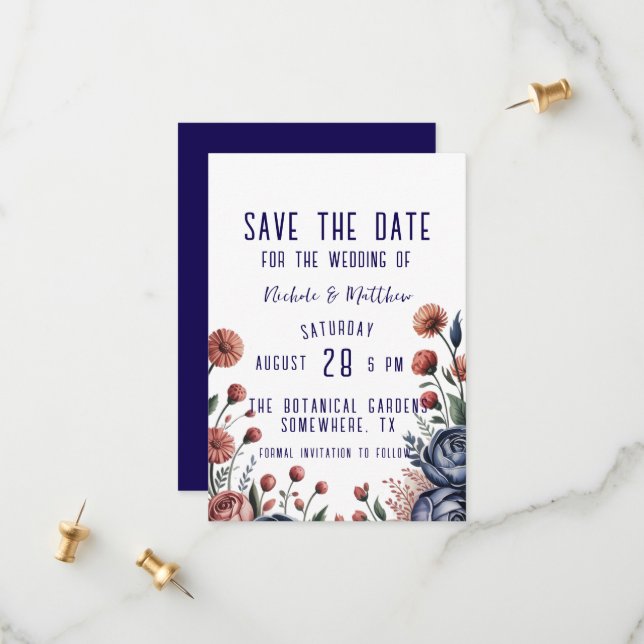 Elegante Hochzeiten der Marine und Korallen Save The Date (Vorderseite/Rückseite Beispiel)