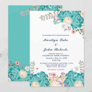 Elegante Hochzeiten Grün-Beige-Rose Blume Einladung