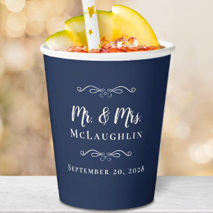Elegante Hochzeiten Herr und Frau Paar Chic Blau u Pappbecher