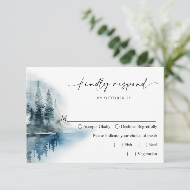Elegante Hochzeiten im Wald RSVP Karte (Stehend Vorderseite)