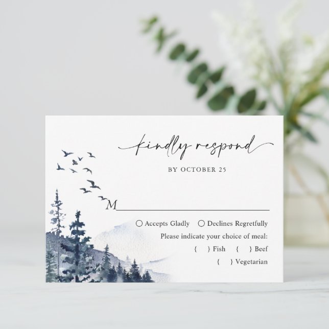 Elegante Hochzeiten im Wald RSVP Karte (Stehend Vorderseite)