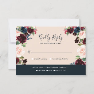 Elegante Hochzeiten in Burgund, Rosa und Navy RSVP Karte