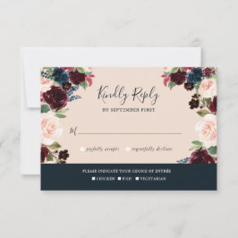 Elegante Hochzeiten in Burgund, Rosa und Navy RSVP Karte