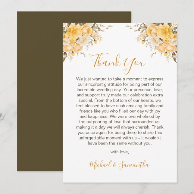 Elegante Hochzeiten in Gelb und Elfenbeinküste Dankeskarte (Vorne/Hinten)