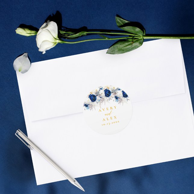 Elegante Hochzeiten mit Blauen und Gelben Runder Aufkleber (Von Creator hochgeladen)