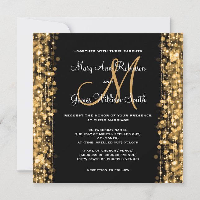 Elegante Hochzeiten Save the Date Glitzern Gold Einladung (Vorderseite)