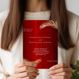 Elegante Hochzeiten und UAWG Ruby Red Gold Blätter Folie Einladungspostkarte